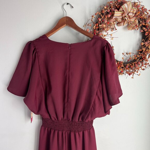 Vince Camuto Womens Chiffon Wide Leg Jumpsuit SMALL Crisp Merlot Flutter Sleeve - Picture 8 of 14